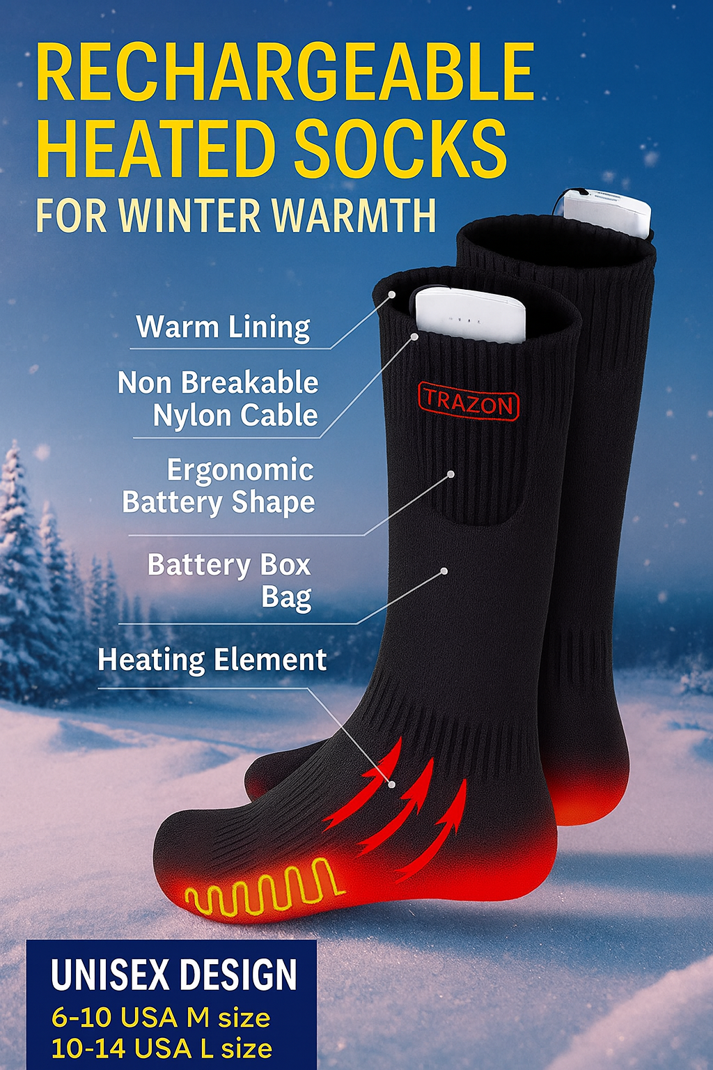 CozyCharge™ Heated Socks | Rechargeable Electric Thermal Winter Socks for Men & Women